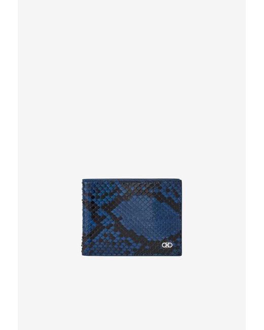Ferragamo Blue Gancini Python-Embossed Leather Wallet for men