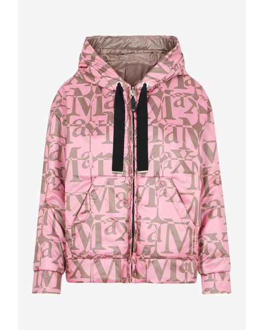 Max Mara The Cube Reversible Hooded Down Jacket in Pink | Lyst