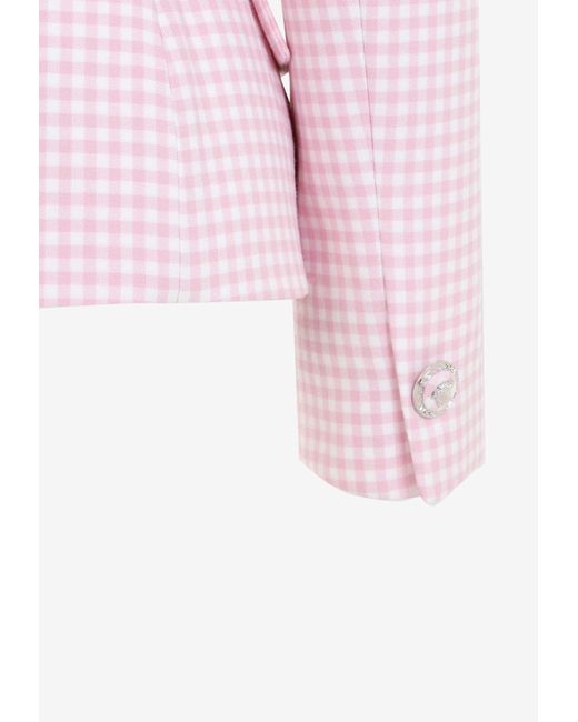 Versace Pink Checkered Single-Breasted Blazer