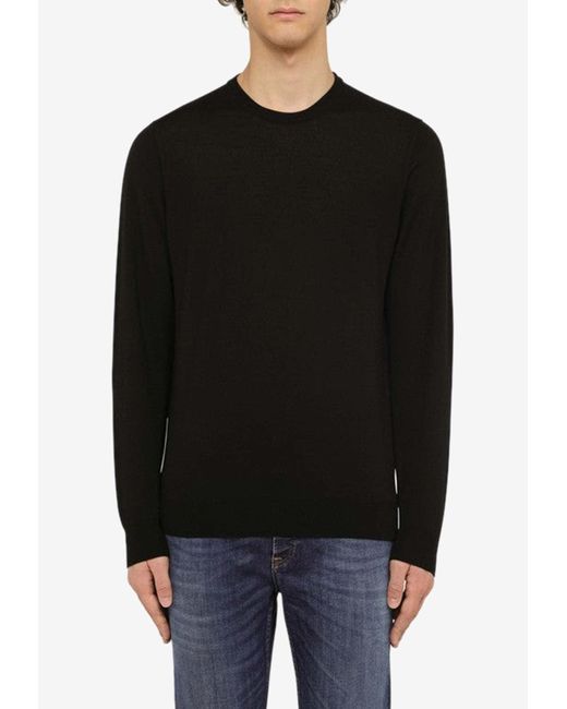 Drumohr Black Wool Crewneck Sweater for men