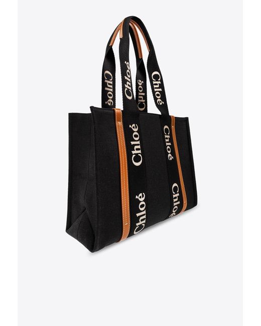 Chloé Black Medium Woody Logo Tote Bag