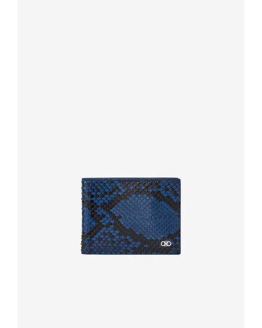 Ferragamo Blue Gancini Python-Embossed Leather Wallet for men
