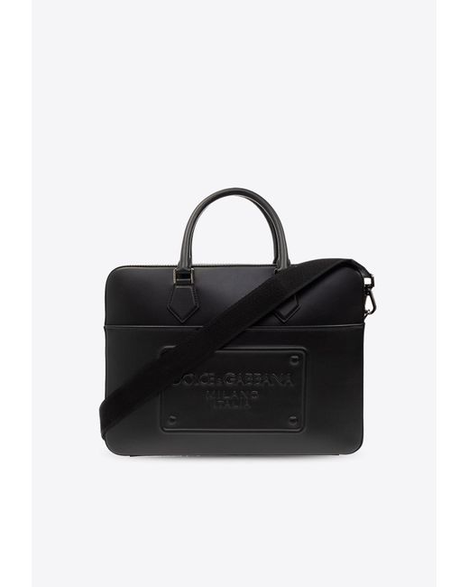 Dolce & Gabbana Black 3D-Effect Logo Leather Briefcase for men