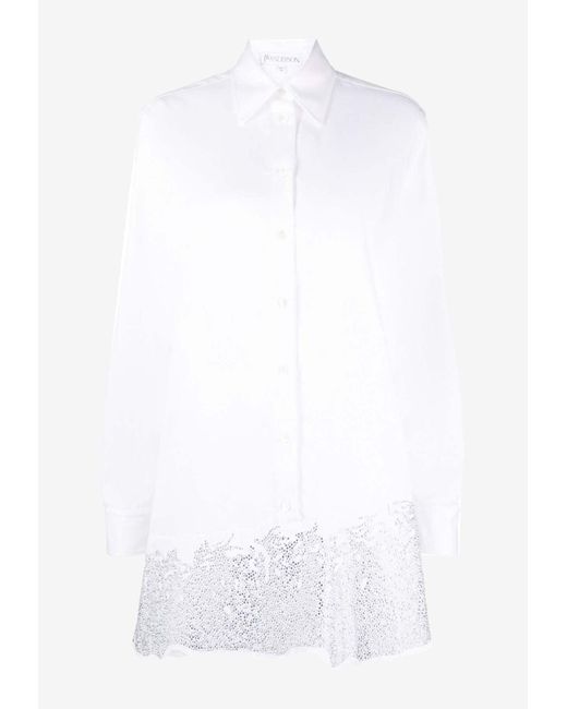 J.W. Anderson White Crystal-Embellished Mini Shirt Dress