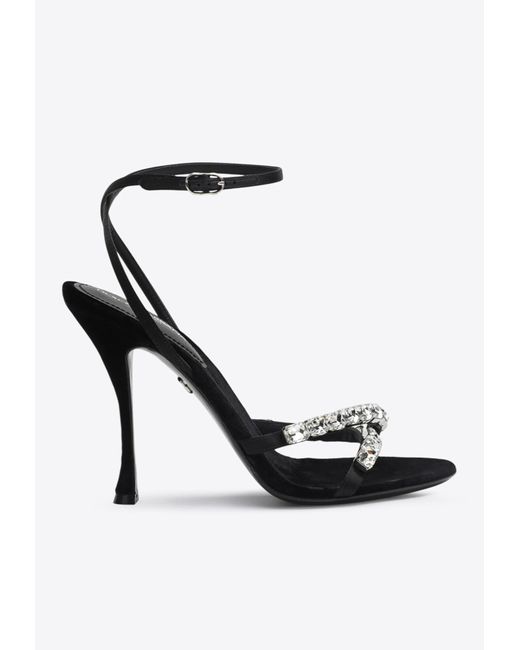 Dolce & Gabbana White Keira 105 Satin Sandals With Gemstone Embellishments