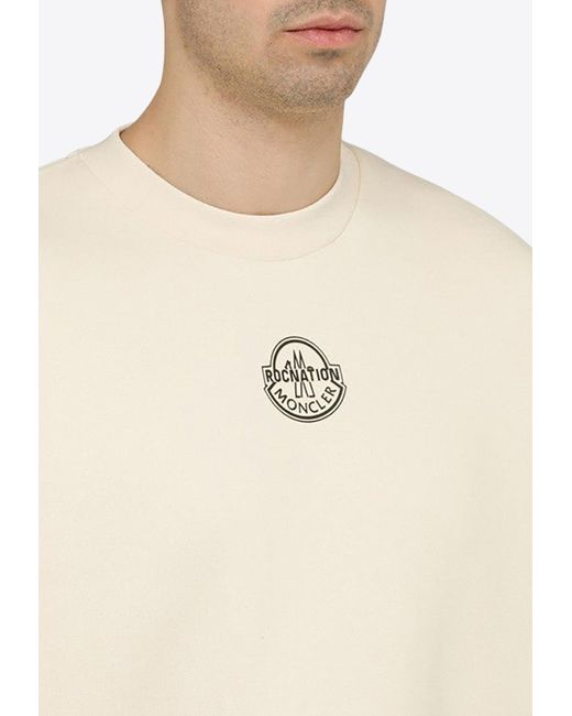 MONCLER X ROC NATION Natural Logo Print Crewneck Sweatshirt for men