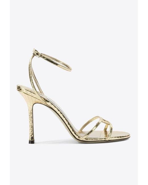Jimmy Choo White Leo 100 Metallic Leather Sandals