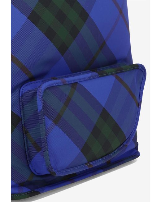 Burberry Blue Shield Checked Canvas Backpack for men