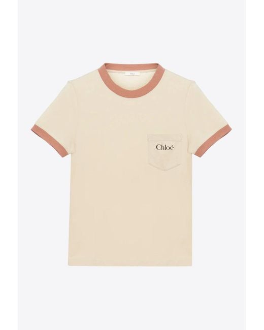 Chloé Natural Logo Print Short Sleeved T-Shirt