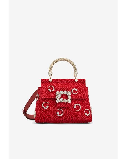 Roger Vivier Viv Floral Crystal Embellished Top Handle Bag In Velvet 