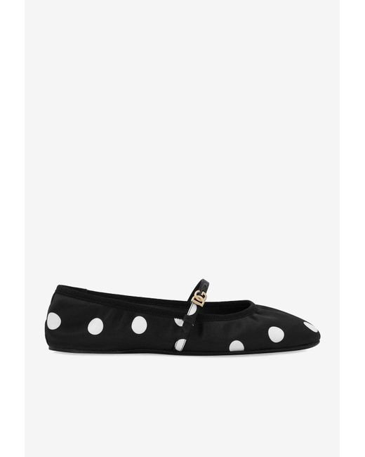 Dolce & Gabbana White Odette Satin Polka Dot Print Ballet Flats