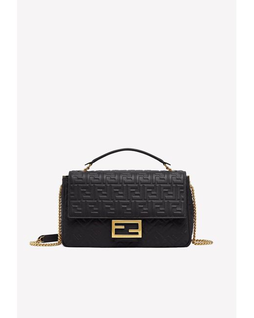 Fendi Black Large Baguette Chain Top Handle Bag