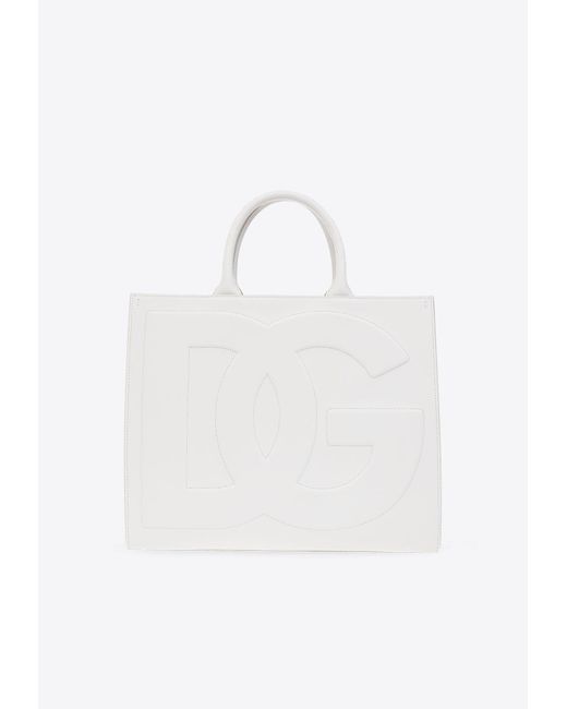 Dolce & Gabbana Logo-embossed Leather Tote Bag in White | Lyst
