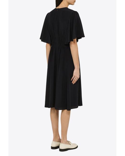 Chloé Black Flared Silk Midi Dress