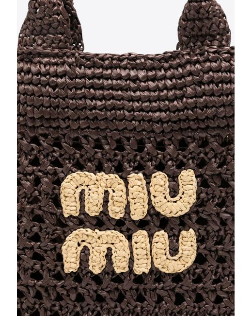 Miu Miu Brown Raffia-Effect Woven Handbag