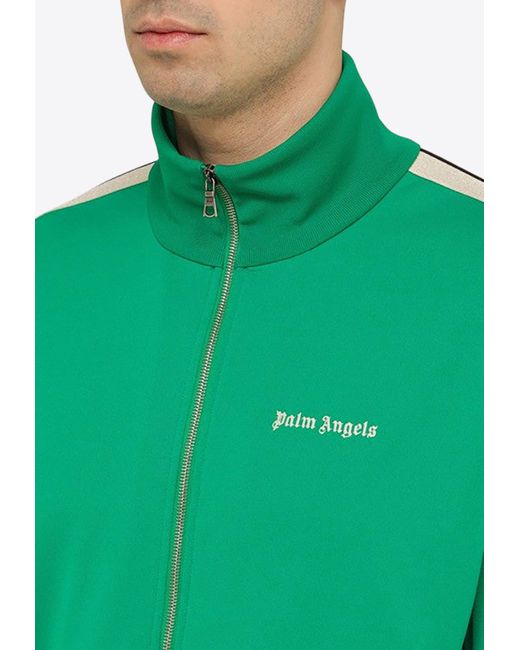 Palm Angels Green Logo Embroidered Track Jacket for men
