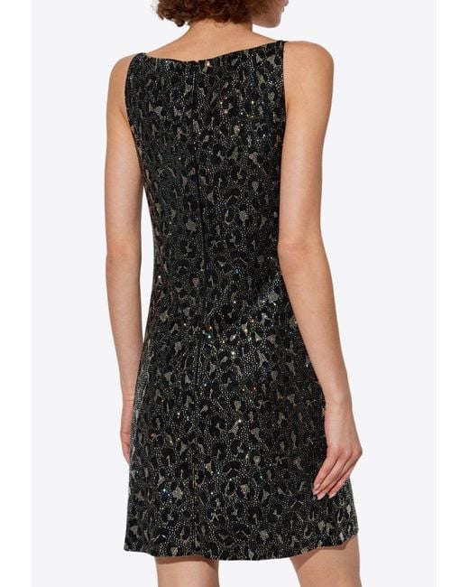 Versace Black Leopard Print Embellished Mini Dress