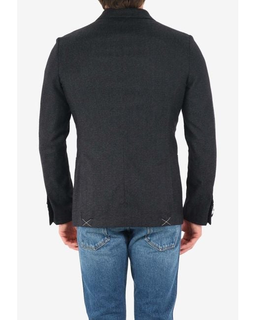 Tonello Black Double-Breasted Wool-Blend Jacket for men