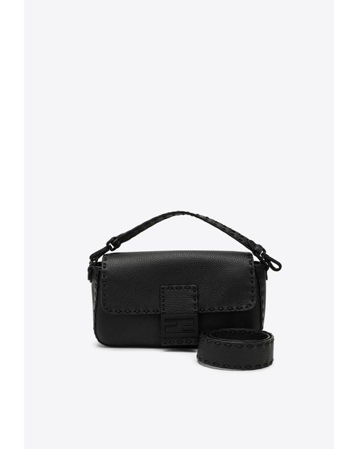 Fendi Black Baguette Messenger Bag In Grained Leather for men