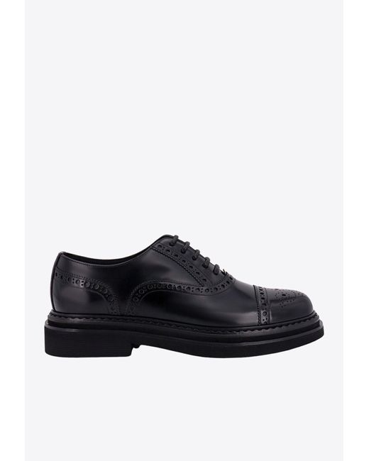 Dolce & Gabbana Black Brushed Leather Oxford Shoes for men