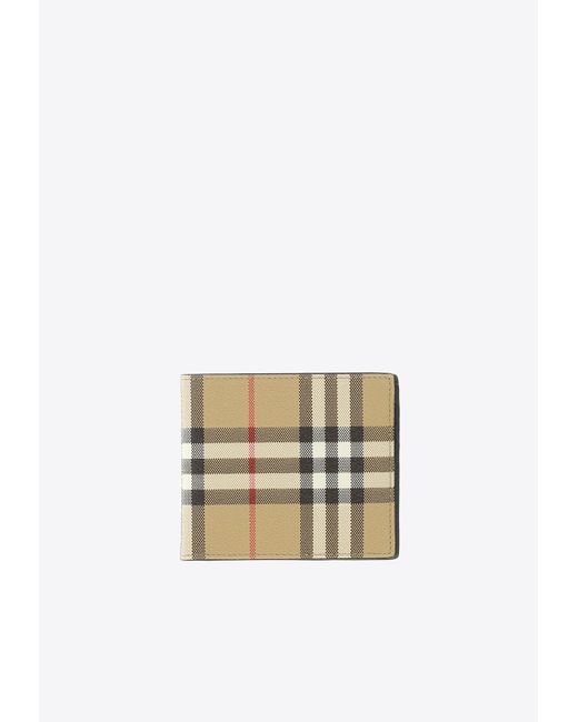Burberry White Check Print Bi-fold Wallet In Calf Leather for men