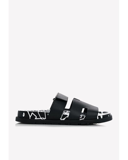 Hermès Black Graffiti Chypre Sandals In Calfskin for men