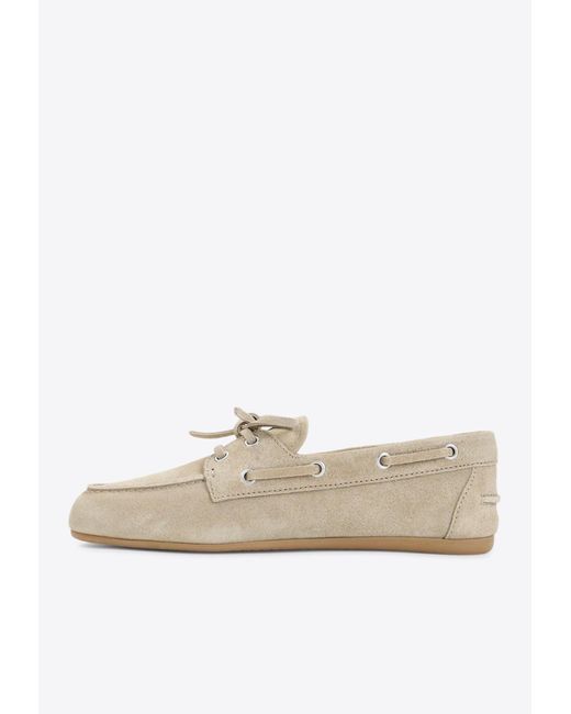 Miu Miu White Logo Suede Loafers