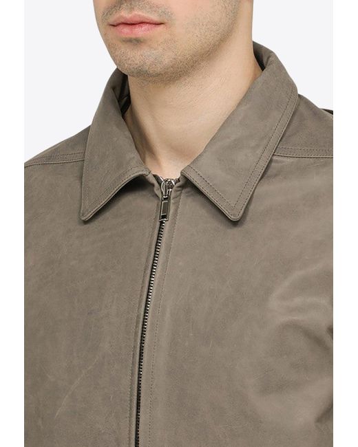 Rick Owens Brown Leather Zip-Up Jacket for men