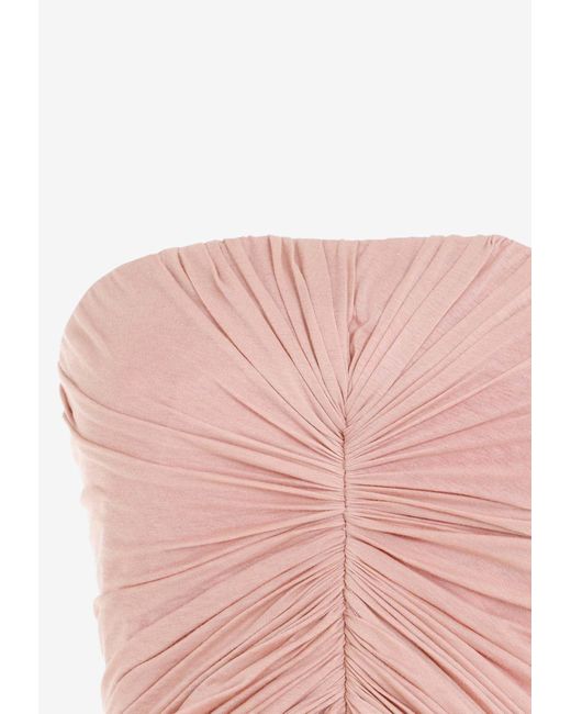 Rick Owens Pink Radiance Ruched Bustier Midi Dress