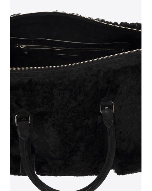 Saint Laurent Black Le Monogramme Shearling Duffle Bag for men
