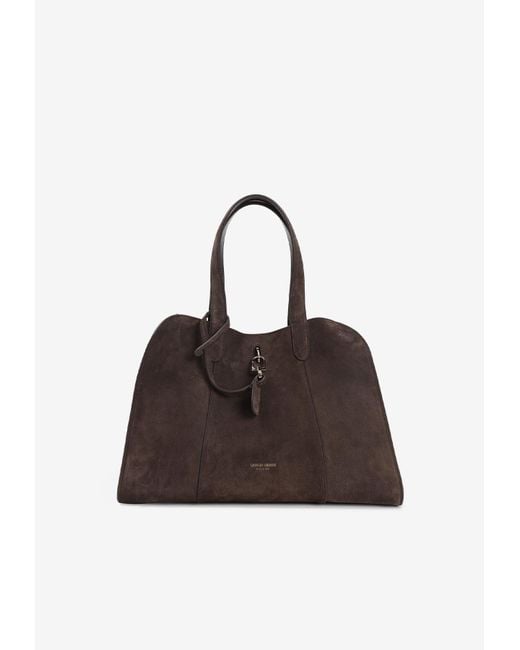 Giorgio Armani Brown Suede Calf Leather Top Handle Bag