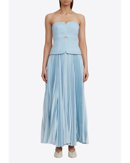 Acler Blue Avonlea Strapless Pleated Maxi Dress