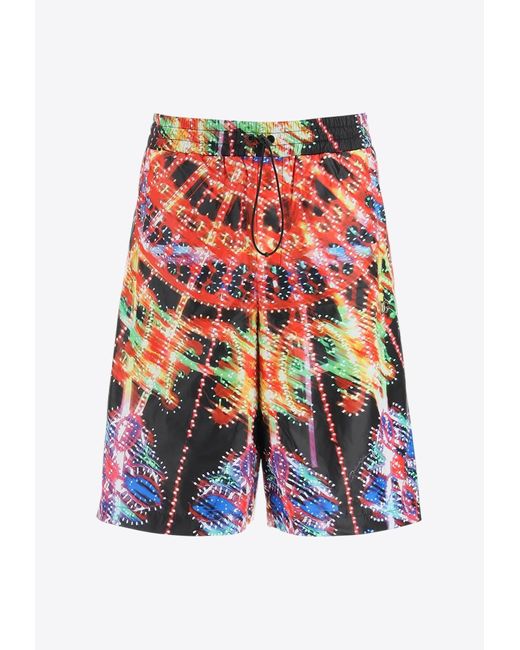 Dolce & Gabbana Red Illumination Print Bermuda Shorts With Dg Logo for men