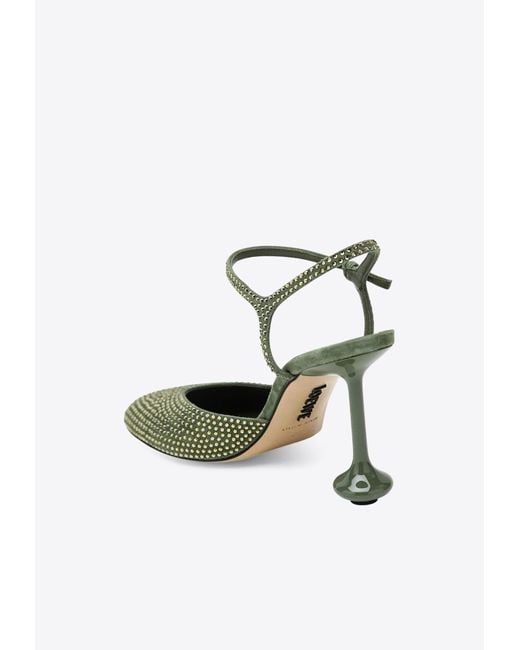 Loewe Green Toy 90 Rhinestone Embellished Suede Pumps