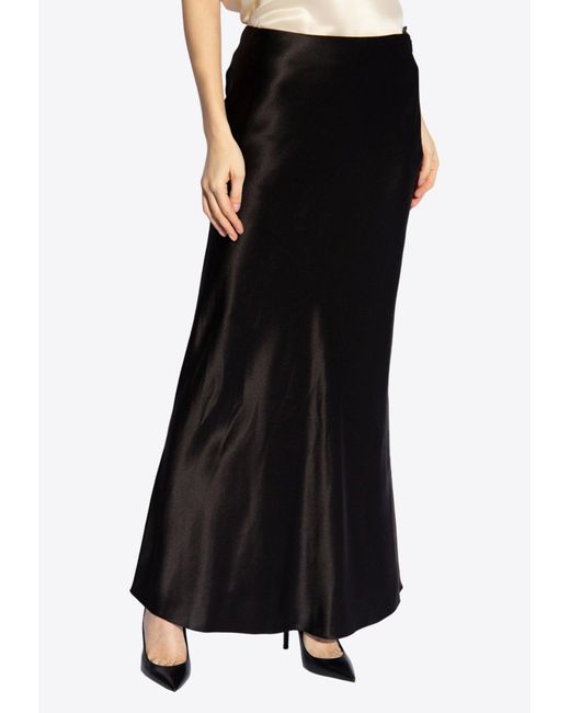 Saint Laurent Black Mid-Rise Maxi Silk Skirt