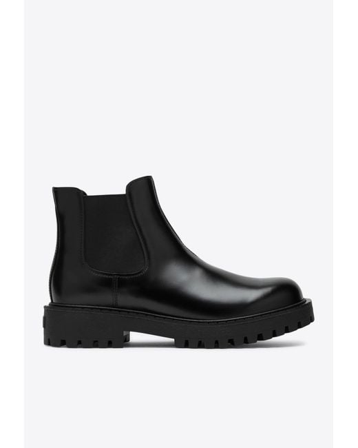 Prada Black Leather Chelsea Boot for men