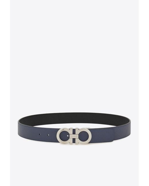 Ferragamo White Gancini Buckle Reversible Leather Belt for men