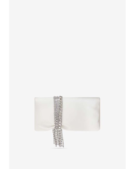 Jimmy Choo White Zandra Satin Clutch