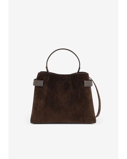 Brunello Cucinelli Brown Logo Debossed Suede Tote Bag