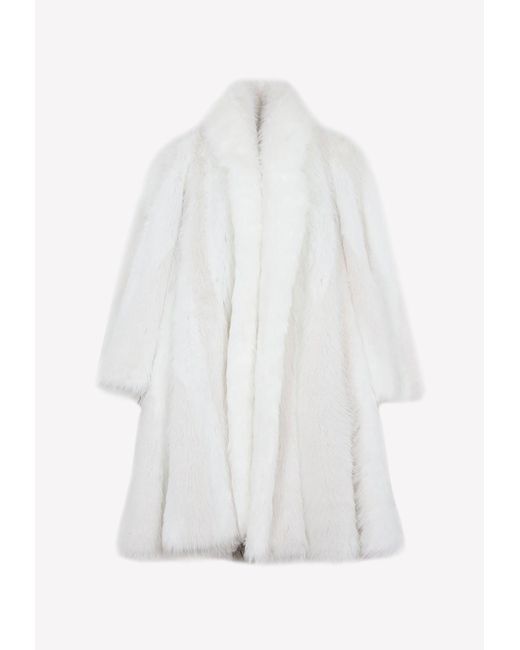 Balenciaga White Bb Logo Faux Fur Coat