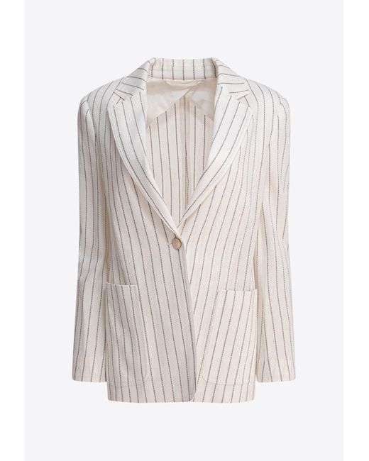Max Mara White Jadi Single-Breasted Striped Blazer