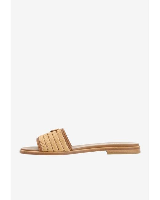 Prada White Triangle Logo Raffia Flat Sandals