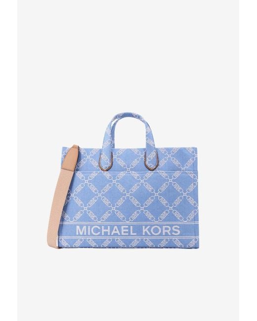 Michael Kors Women's Blue Large Gigi Empire Logo Tote Bag