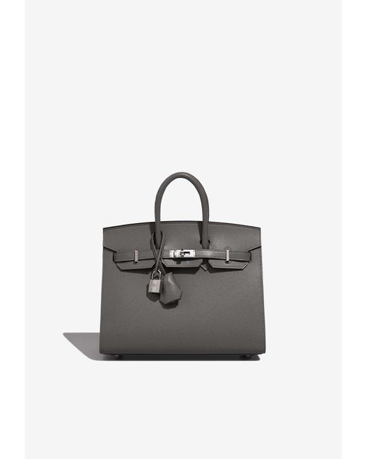 Hermès Gray Birkin 25 In Gris Meyer Veau Madame With Palladium Hardware
