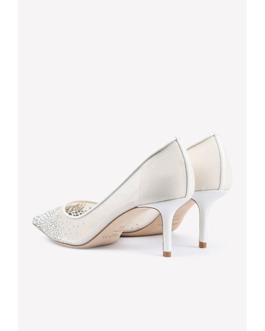 Jimmy Choo Love 65 Crystal-embellished Mesh Pumps in White