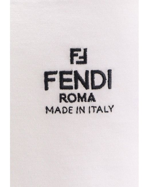 Fendi White Logo-Embroidered Crewneck T-Shirt