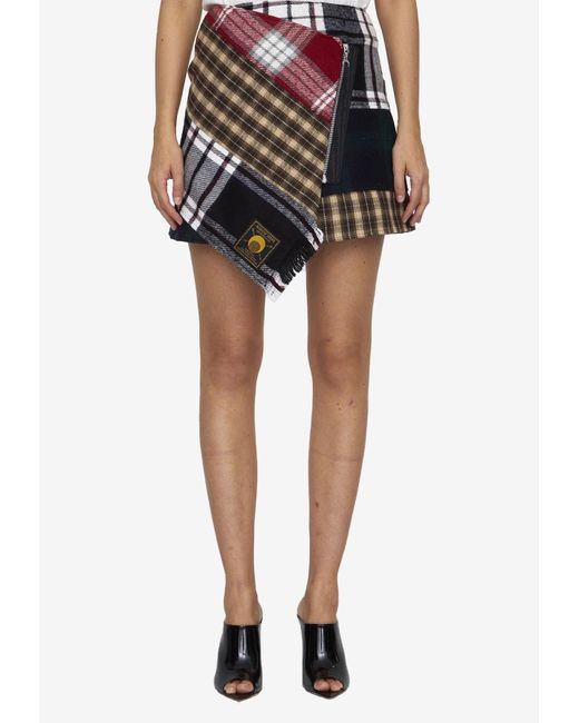 Marine Serre Clashing Tartans Mini Skirt In Wool in Black Lyst