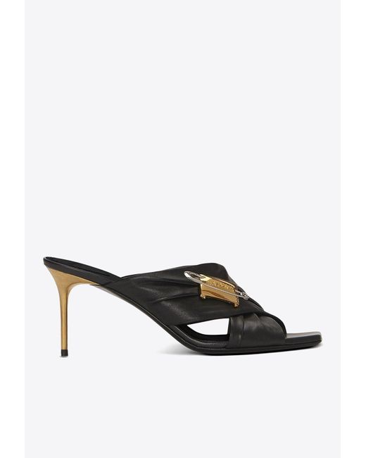 Balmain White Safety Pin 75 Leather Mules