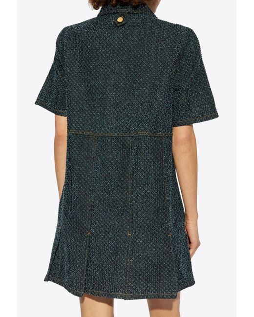 ganni fluffy denim dress Ganni Short-Sleeved Mini Fluffy Denim Dress in Green