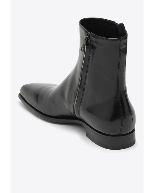 Prada Black Brushed Leather Ankle Boots for men
